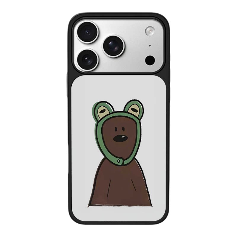 戴青蛙头套小熊卡通趣味适用于苹果17promax新款手机壳iPhone air/16pro/15plus14玻璃13pro手机套冰感小米17