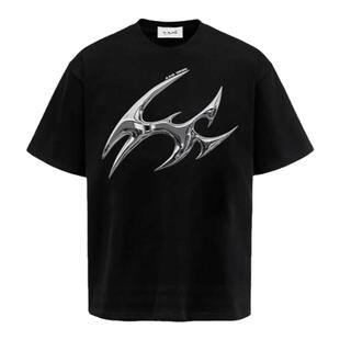 Without Me/欧美街头金属镀铬暗黑风赛博朋克短袖酸性260GT恤男女