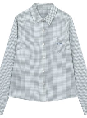 riverstone plus  长袖翻领刺绣格纹纽扣衬衫女格子短裙简约套装