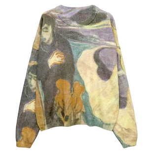 尾货特价｜复古vintage风格抽象油画风艺术系印花宽松针织毛衣