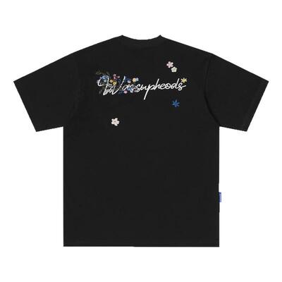 WASSUP刺绣字母花卉t恤短袖男女