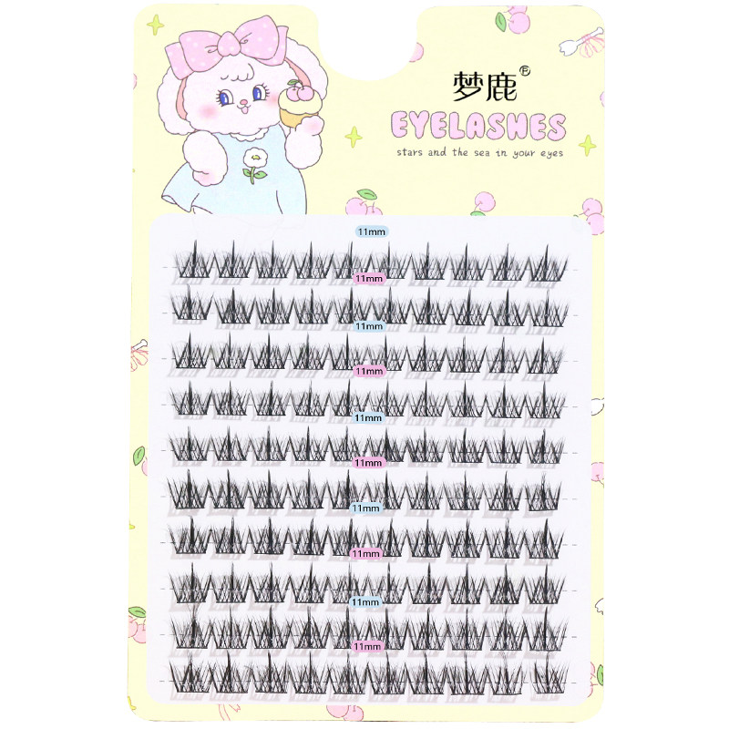 梦鹿2025年新懒人三部曲10排100簇大容量浓密分段单簇自然假睫毛