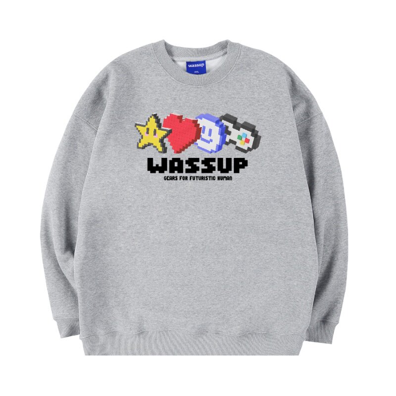 WASSUP美式趣味卡通字母圆领卫衣