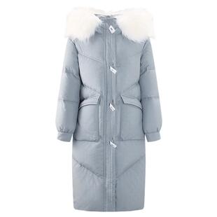 【 95%白鸭绒】库恩玛维蓝色羽绒服女装2024年冬季新款牛角扣外套