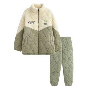 冬季珊瑚绒睡衣女款加绒加厚三层夹棉袄冬天可外穿出门时尚家居服