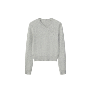 Cycle Document 100%羊毛小口袋设计V领修身针织衫女短款叠穿毛衣