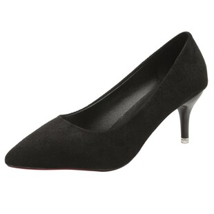 职业工作鞋女单鞋细跟正装礼仪亚光皮面高跟鞋中跟3-5-7厘米黑色