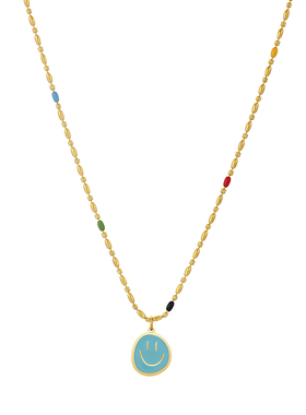 一撇一捺蓝色颈饰笑脸涂鸦项链