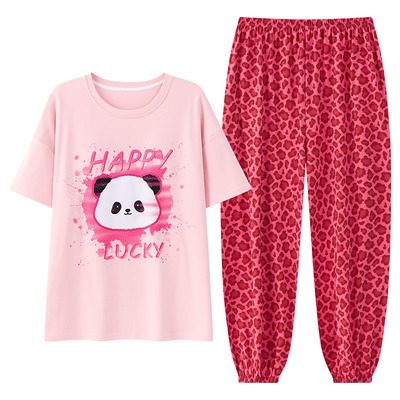 浪莎纯棉带胸垫睡衣女夏季两件套