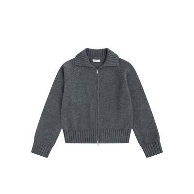 LINHOUE复古灰色翻领开衫外套