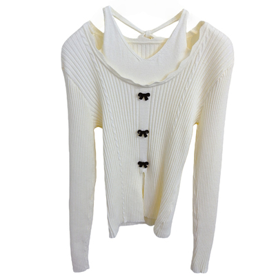 系带挂脖镂空针织打底衫女