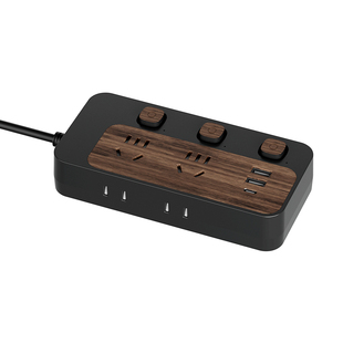 【官方正品】木纹插座多功能usb插排插线板家用黑色接线板拖线板