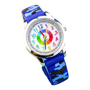 迷彩男童手表软表带不伤手儿童表认知时间男女孩石英防水电子潮表