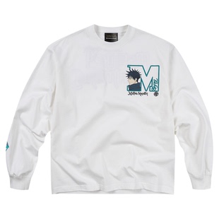 MEDM×咒术回战联名-大M人物头像刺绣字母休闲水洗加绒长袖T恤男