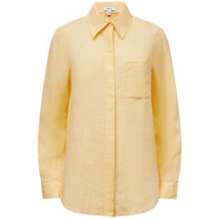 REISS浅黄色亚麻衬衫衬衣宽松清新淑女通勤OL舒适百搭