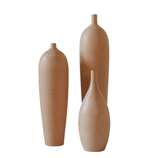 北欧简约素雅侘寂风木质花瓶家居装饰摆件原木色实木质朴创意花器