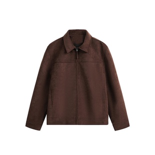 重头来过2026新款美式仿麂皮夹克磨砂感男士工装复古翻领纯色外套