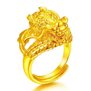 右米 霸气镀24K黄金色戒指男士仿真越南沙金开口食指环潮男首饰