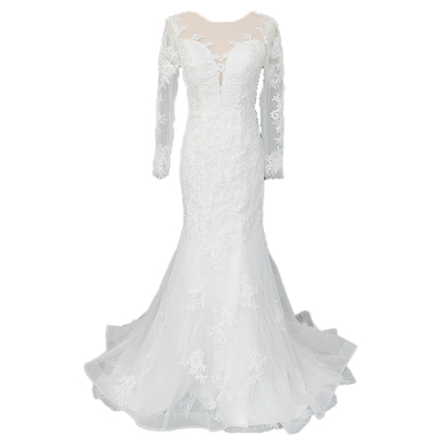 春夏鱼尾长袖蕾丝婚纱波西米亚主