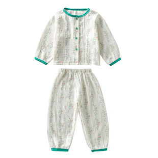 女童睡衣2026新款春夏季a类纯棉纱布宝宝长袖空调服儿童薄家居服