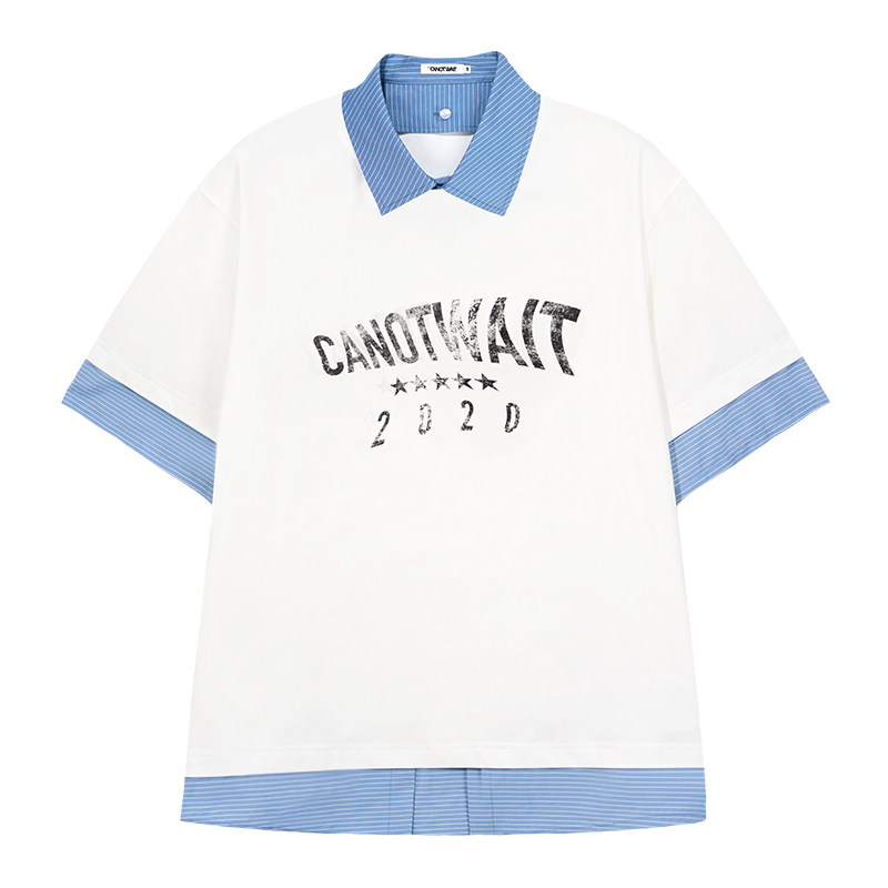 【陈伟霆】CANOTWAIT假两件短袖衬衫领短袖夏季凉感速干T恤男女潮