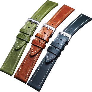 透气耐用手工油蜡皮疯马皮18mm19mm20mm21mm22mm快拆真皮牛皮表带
