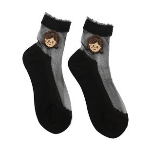 奔牌超薄冰丝棉底短丝袜防滑水晶女袜蕾丝花边绣花玻璃丝中筒袜子