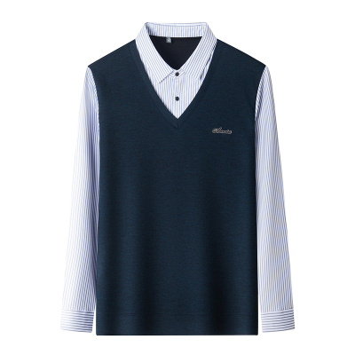 罗蒙春秋季新款长袖假两件上衣男