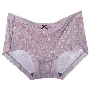 彩田花仙子内裤女高腰21826冰丝印花螺纹丝滑透气蕾丝边平脚青年