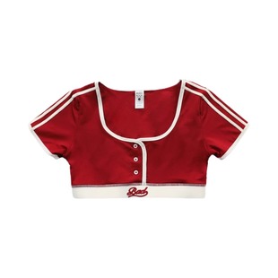 badblood夏季美式复古辣妹跳舞短款T恤性感露脐修身钮扣运动上衣