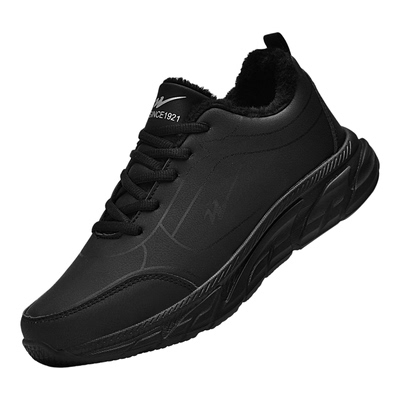 双星黑色冬季皮面休闲运动鞋