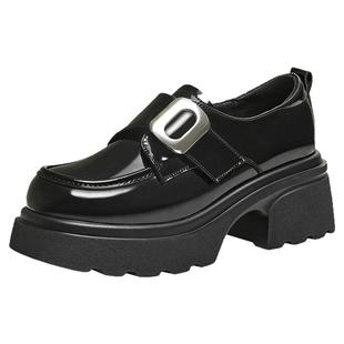 百思图2025秋季新款英伦厚底乐福鞋皮鞋粗跟女深口单鞋CM929CM5