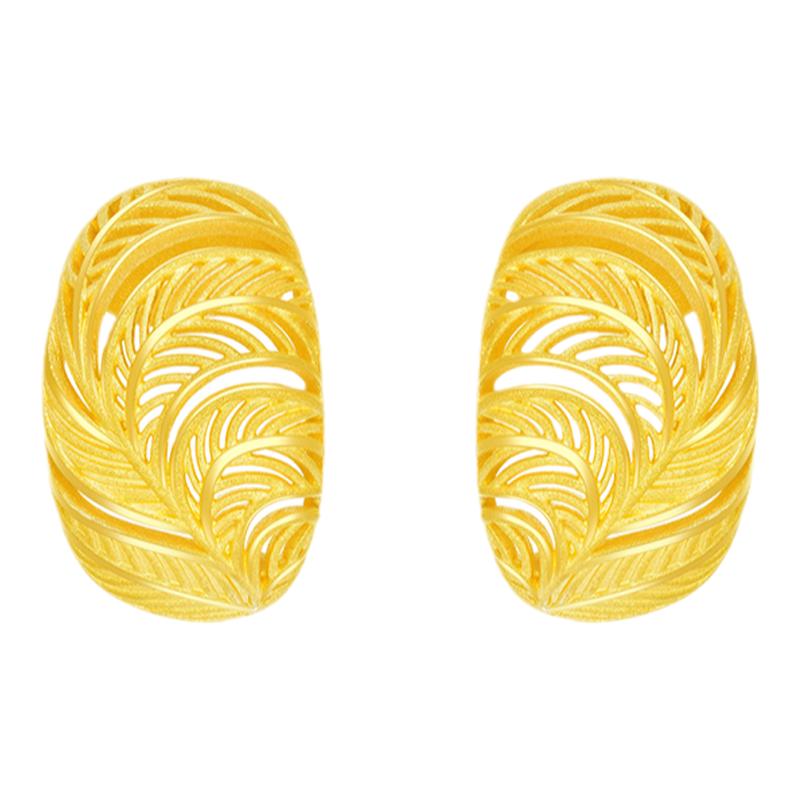 justgold镇金店金羽耳环耳饰黄金