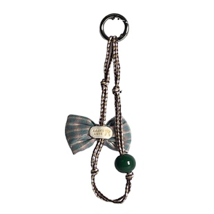 启乾 通用防摔防丢绿棕编织绳-绿珠格纹蝴蝶结链条挂绳腕带适用苹果华为荣耀oppo手机壳腕带可爱卡通新款女