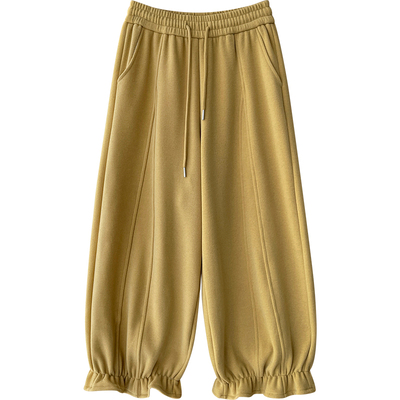 日韩系木耳花边羊绒毛呢料花苞裤