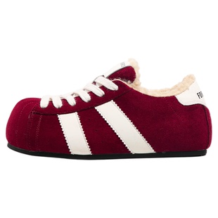 F21加绒大头内增高红色德训鞋子女2026新款秋冬保暖潮百搭泡芙鞋