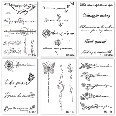 草本英文纹身贴防水持久清新唯美