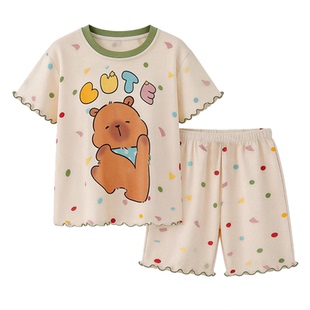套头卡皮巴拉睡衣女童春秋款式2026年新款短裤休闲家居服可外穿