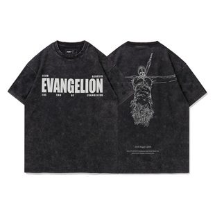 TEE7-日系动漫eva十三号机莉莉丝复古做旧宽松短袖棉T恤