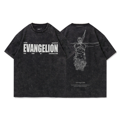 TEE7-日系动漫eva十三号机莉莉丝复古做旧宽松短袖棉T恤