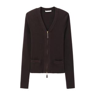 REVAN芮范新品设计师款时尚百搭咖色毛衣开衫RM90106026