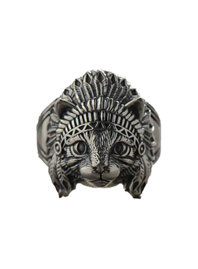 猫咪戒指纯银印第安土著复古情侣