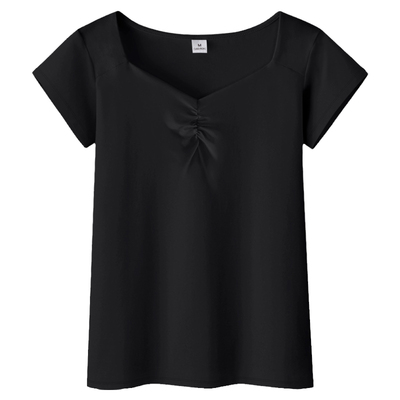 黑色修身显瘦短袖v领t恤纯色夏季