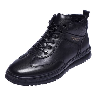 金利来男鞋2024冬季新款真皮加绒厚底高帮羊皮皮毛一体休闲皮鞋男