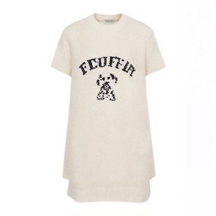 贝妍珊瑚绒睡裙女秋冬季新款可爱狗狗睡衣保暖半边绒中长款连衣裙