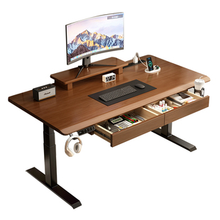 实木电动升降桌电脑桌家用带抽屉书桌学习桌子电竞桌办公桌工作台
