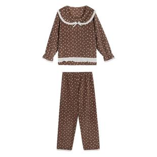 JoyceBra  蕾丝边碎花睡衣女冬季加厚雪粒绒娃娃领保暖家居服套装