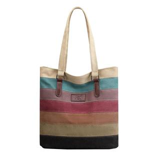 条纹帆布包女百搭布袋包单肩包2025撞色大包大容量托特包休闲女包