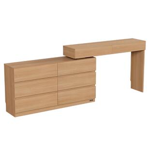 全友家居2025新款小户型转角化妆桌子原木风可伸缩斗柜一体梳妆台