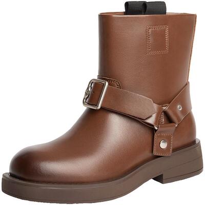 百丽女鞋子冬季新款休闲短筒马丁靴复古短靴西部靴B2170DZ4